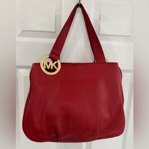Michael Kors Red Shoulder Bag with Gold Accents